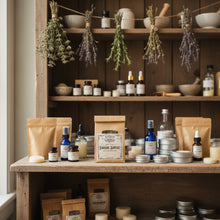 Load image into Gallery viewer, A kraft paper pouch of Fortifying Immune Support Daily Boosting Brew with a clear window showing the contents, set against an apothecary shelf
